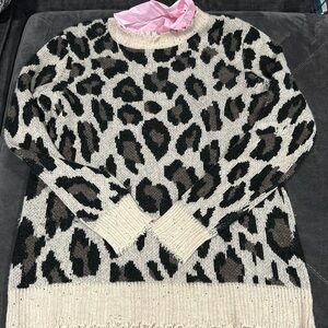 Aqua Cashmere Leopard Print Sweater L Large